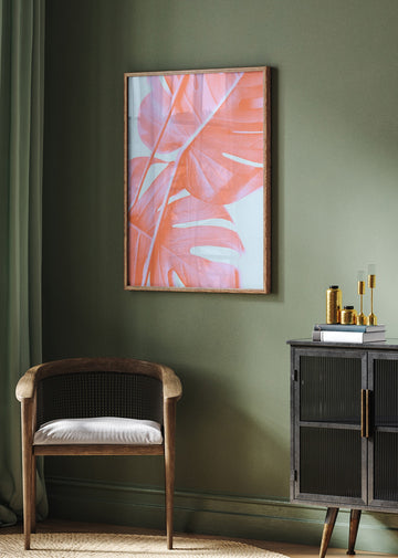 Coral Monstera Glow | Poster - Room Interior 2
