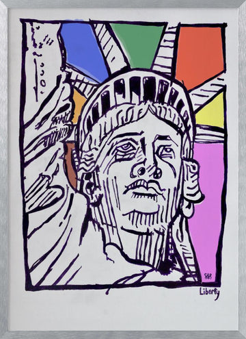 Pop Art Lady Liberty | Poster - Silver Frame Interior