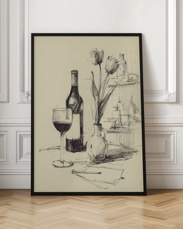 Wine and Tulips Sketch | Poster - Room Interior 1