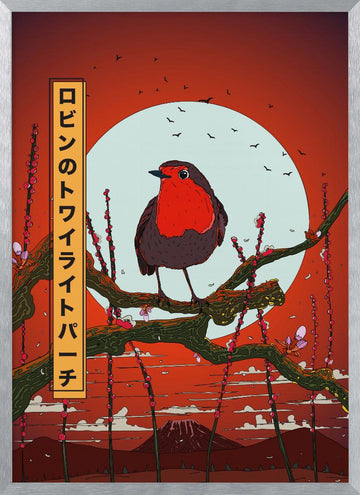 Twilight Robin Perch | Poster - Silver Frame Interior