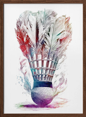 Colorful Badminton Shuttlecock | Poster - Walnut Frame Interior