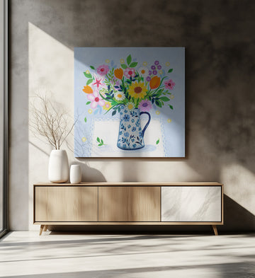 The Blue and White Jug and Bouquet | Canvas - Room Interior 2