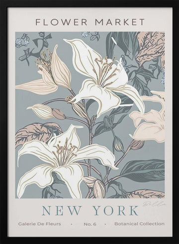 New York Flower Market Lilies | Poster - Black Metal Frame Interior
