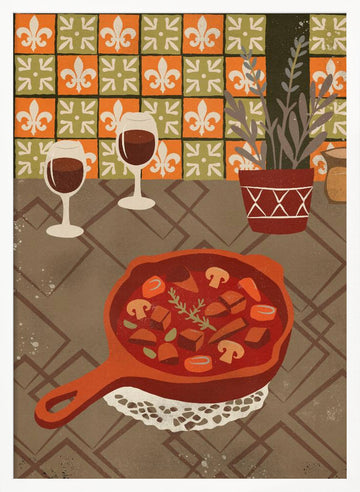 Hearty Stew and Wine | Poster - White Frame Interior