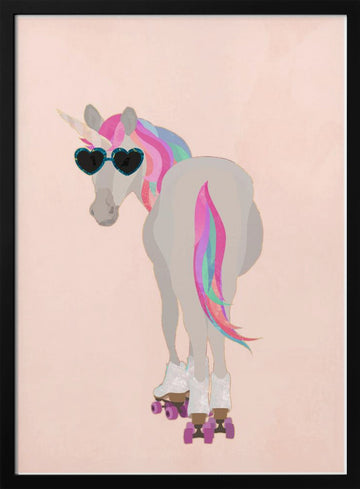 Roller Skating Unicorn | Poster - Black Metal Frame Interior