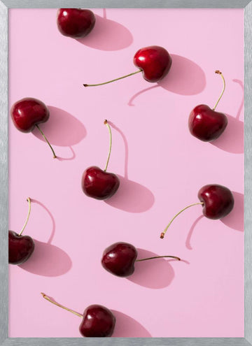 Red Cherries Pink Pop | Poster - Silver Frame Interior