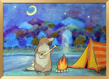 Bear Plays Banjo Camping | Poster - Gold Frame Interior