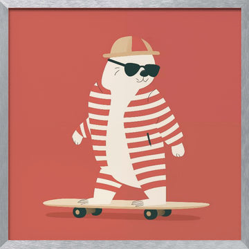 Cool Skating Seal | Poster - Silver Frame Interior