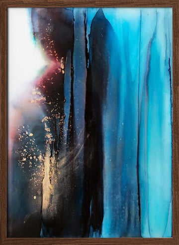 Deep Blue Gold Flow | Poster - Walnut Frame Interior