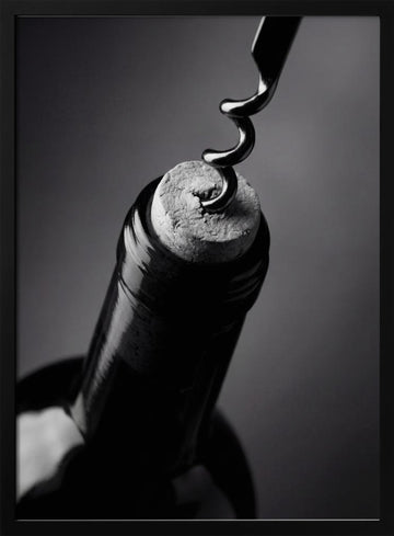 Opening Wine Bottle | Poster - Black Metal Frame Interior