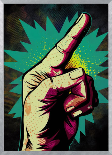 Pointing Hand Pop Art | Poster - Silver Frame Interior