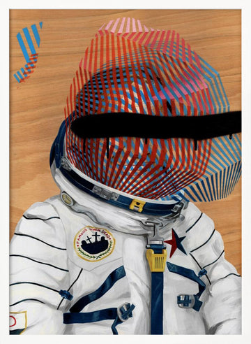 Striped Astronaut Helmet | Poster - White Frame Interior