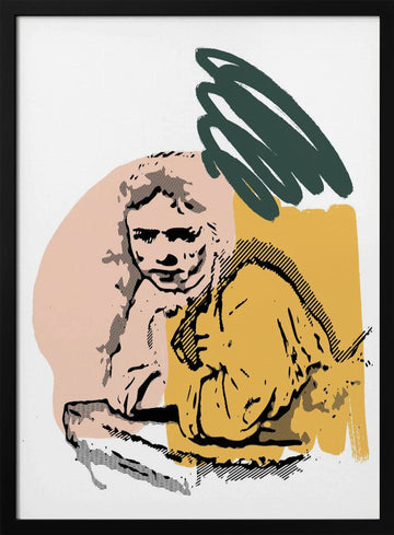 Pensive Woman Portrait | Poster - Black Metal Frame Interior
