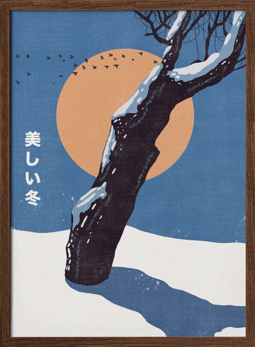 Snowy Winter Sun | Poster - Walnut Frame Interior