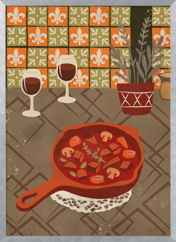Hearty Stew and Wine | Poster - Silver Frame Interior