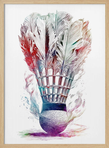 Colorful Badminton Shuttlecock | Poster - Wood Frame Interior