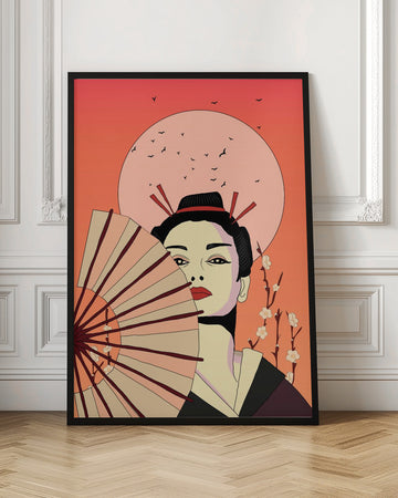 Japanese Geisha with Fan | Poster - Room Interior 1