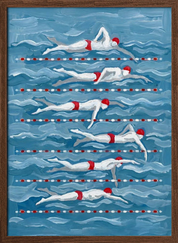 Swimmers In Motion | Poster - Walnut Frame Interior