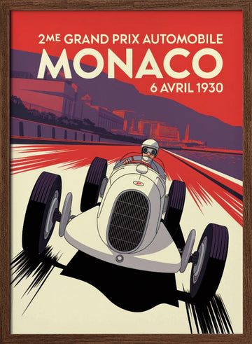 Monaco Grand Prix Racer | Poster - Walnut Frame Interior