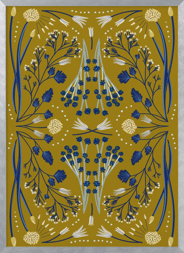 Folk Mirrored - Blue and Olive | Poster - Silver Frame Interior