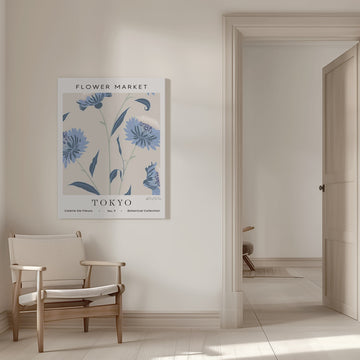 Tokyo Blue Flowers | Canvas - Room Interior 1