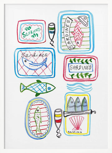 Whimsical Sardine Cans | Poster - White Frame Interior