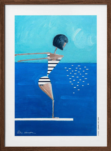 Summer Pool Diver | Poster - Walnut Frame Interior