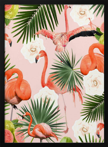 Flamingos Tropical Guava Bliss | Poster - Black Metal Frame Interior