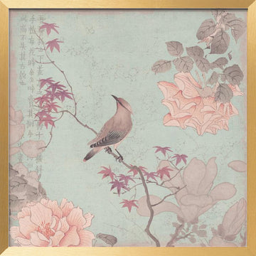 Serene Asian Bird Art | Poster - Gold Frame Interior