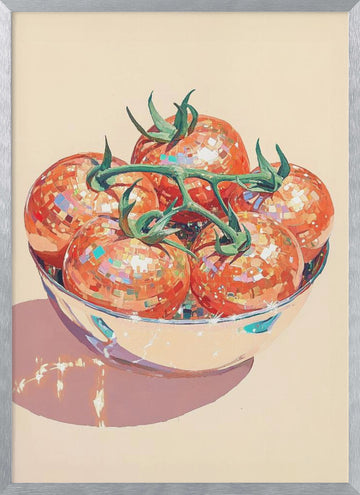 Disco Tomato Still Life | Poster - Silver Frame Interior