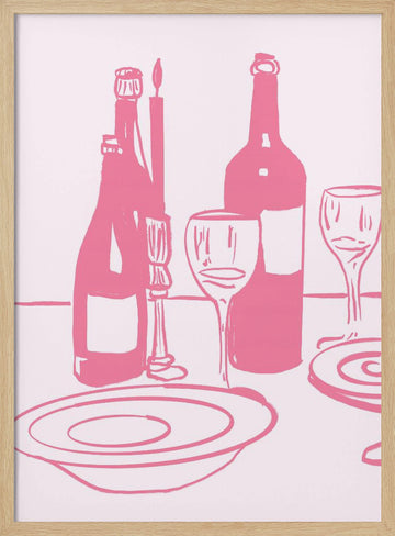 Dinnerandwine(pink) | Poster - Wood Frame Interior