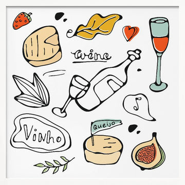 Wine and Food Sketches | Poster - White Frame Interior