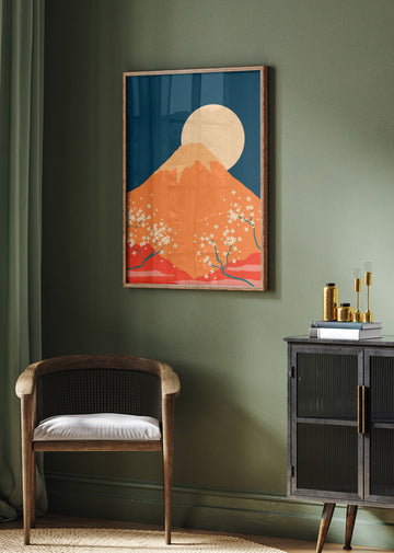 Mount Fuji Cherry Moon | Poster - Room Interior 2