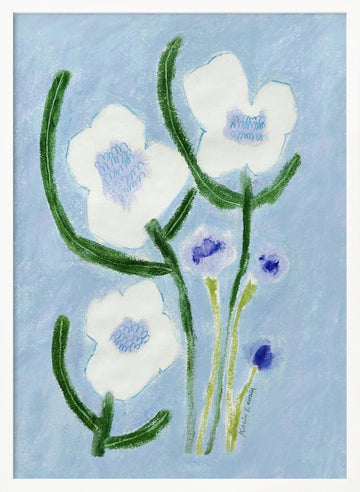 Blue Pastel Flowers | Poster - White Frame Interior