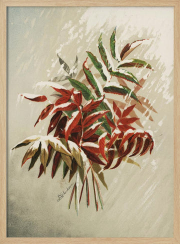 Leaves In Snow | Poster - Wood Frame Interior