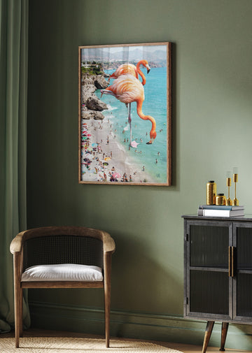 Surreal Beach Flamingos | Poster - Room Interior 2