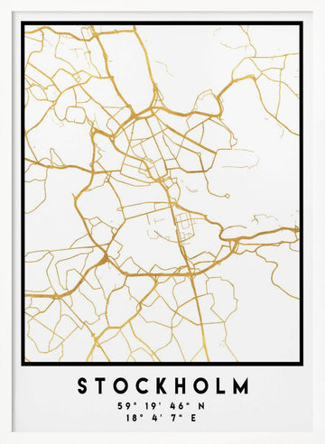Golden Stockholm Map | Poster - White Frame Interior