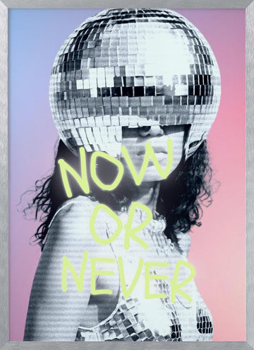 Woman with a Disco Ball Helmet | Poster - Silver Frame Interior