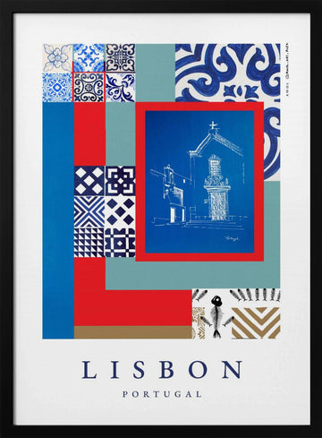 Lisbon Cultural Collage | Poster - Black Metal Frame Interior