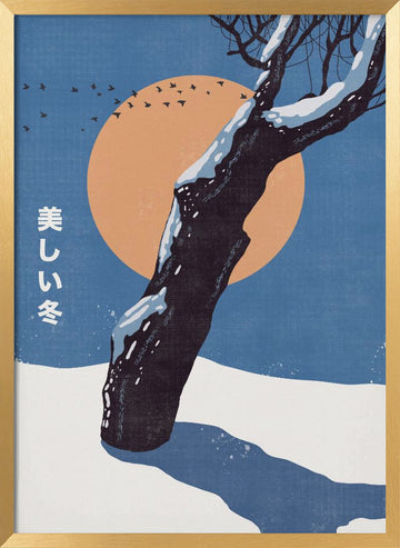 Snowy Winter Sun | Poster - Gold Frame Interior