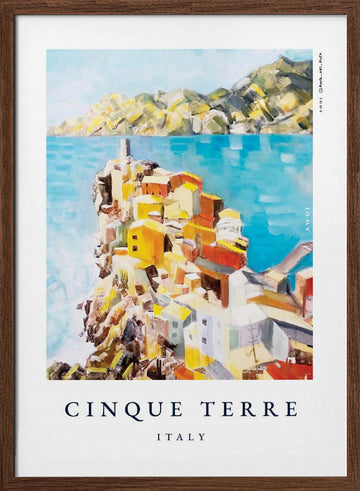 Colorful Cinque Terre Italy | Poster - Walnut Frame Interior