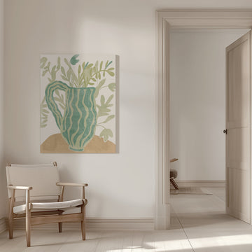 Green Striped Botanical | Canvas - Room Interior 1