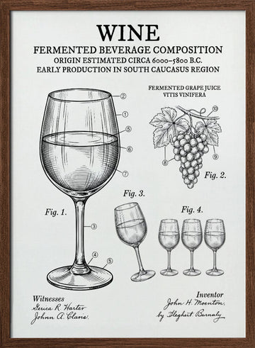 Wine Patent Diagram | Poster - Walnut Frame Interior