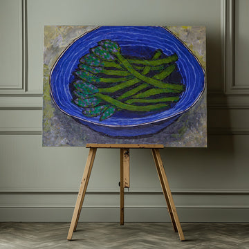 Green Asparagus In Blue Bowl | Canvas - Room Interior 1