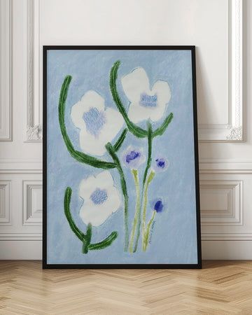 Blue Pastel Flowers | Poster - Room Interior 1