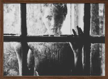 Woman Behind Dirty Glass | Poster - Walnut Frame Interior