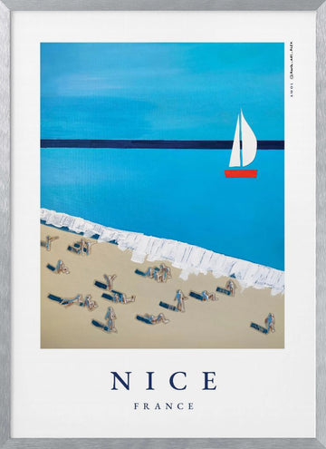 Nice Beach Day Sailboat | Poster - Silver Frame Interior