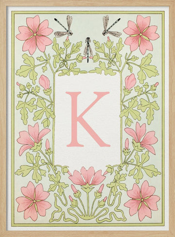 Floral K and Dragonflies | Poster - Wood Frame Interior