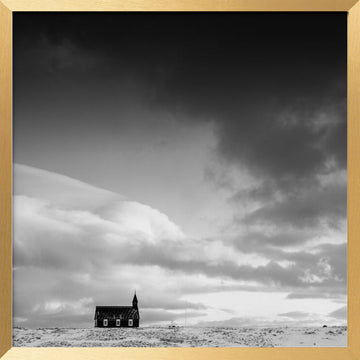 Black Church Under Dark Sky | Poster - Gold Frame Interior