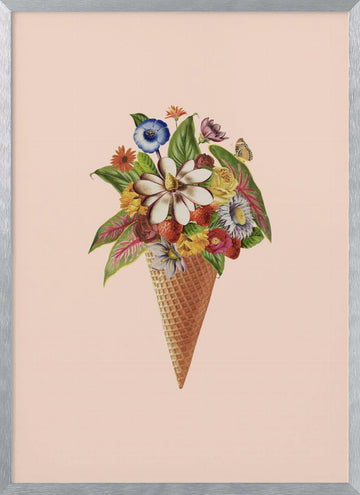 Floral Ice Cream Cone | Poster - Silver Frame Interior
